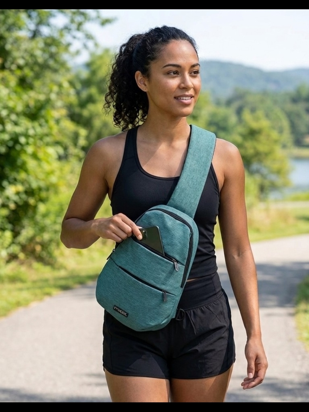 FITKICKS Latitude Sling Backpack Heathered Teal Padded Back NWOT
